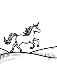 Unicorn gallops over rolling hills