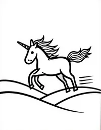 Unicorn gallops over rolling hills