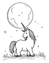 Unicorn gazes at a full moon