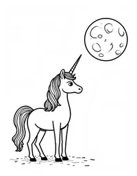 Unicorn gazes at a full moon