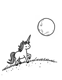 Unicorn gazes at a full moon