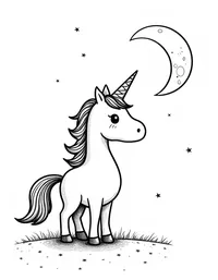 Unicorn gazes at a full moon