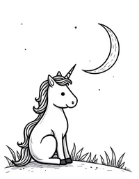 Unicorn gazes at a full moon