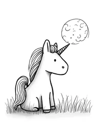 Unicorn gazes at a full moon