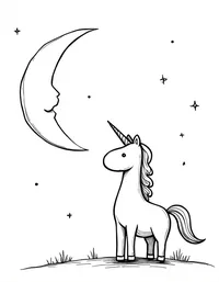 Unicorn gazes at a full moon