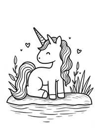 Unicorn naps beside a babbling brook