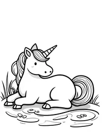 Unicorn naps beside a babbling brook