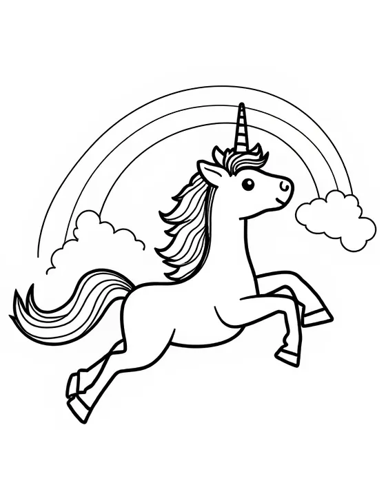 Unicorn plays with a rainbow