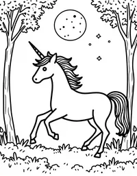 Unicorn prances through a moonli