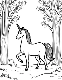 Unicorn prances through a moonlit forest
