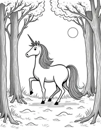 Unicorn prances through a moonlit forest