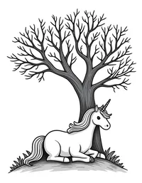 Unicorn rests beneath an ancient tree