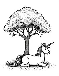 Unicorn rests beneath an ancient tree