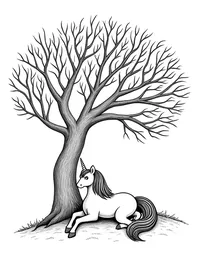 Unicorn rests beneath an ancient tree