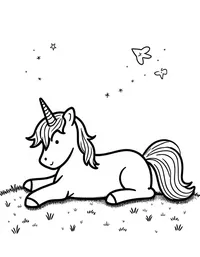 Unicorn sleeps under a starry sky coloring pages