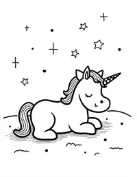 Unicorn sleeps under a starry sky