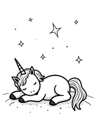 Unicorn sleeps under a starry sky