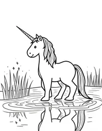Unicorn stands guard by a serene lake