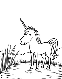 Unicorn stands guard by a serene lake