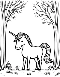 Unicorn stands in a clearing of the woods