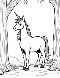 Unicorn stands in a clearing of the woods