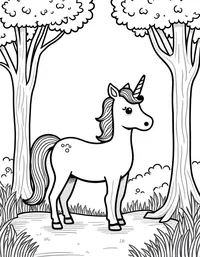 Unicorn stands in a clearing of the woods