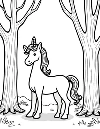 Unicorn stands in a clearing of the woods