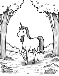 Unicorn stands in a clearing of the woods