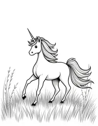 Unicorn wanders through golden fields coloring pages