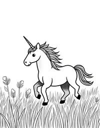 Unicorn wanders through golden fields