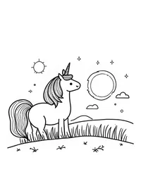 Unicorn watches a sunrise coloring pages