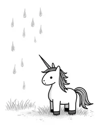 Unicorn watches the rain fall