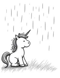 Unicorn watches the rain fall