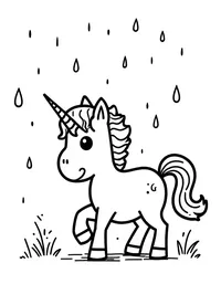 Unicorn watches the rain fall