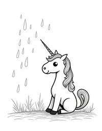 Unicorn watches the rain fall