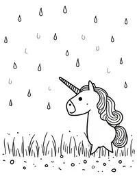 Unicorn watches the rain fall