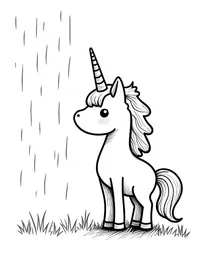 Unicorn watches the rain fall