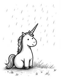 Unicorn watches the rain fall