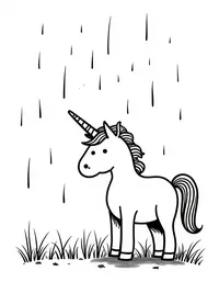 Unicorn watches the rain fall