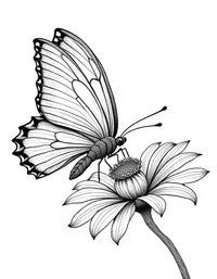 a butterfly sips nectar from a vibrant flower coloring pages