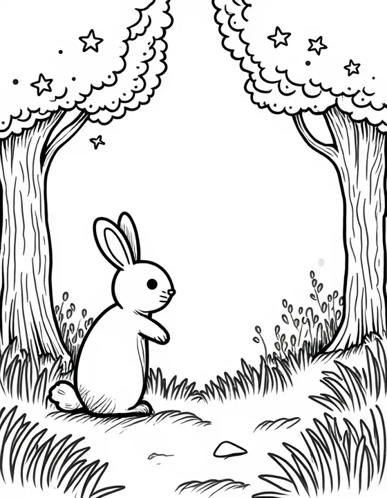 a rabbit exploring an enchanted forest