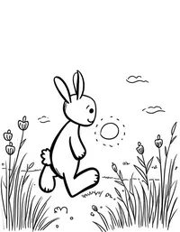 a rabbit hopping through a meadow at sunset coloring pages