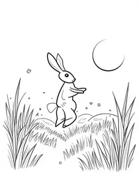 a rabbit hopping through a meadow at sunset