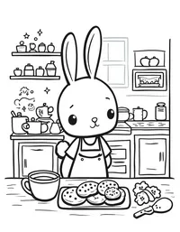 bunny baking cookies in a cozy cottage kitchen