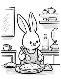 bunny baking cookies in a cozy cottage kitchen