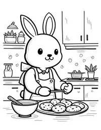 bunny baking cookies in a cozy cottage kitchen