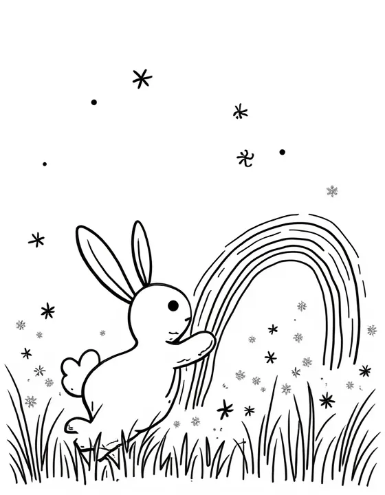 bunny chasing rainbows in a meadow