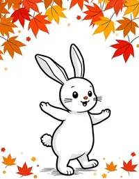 bunny dancing under colorful autumn leaves coloring pages