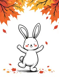 bunny dancing under colorful autumn leaves
