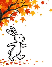 bunny dancing under colorful autumn leaves